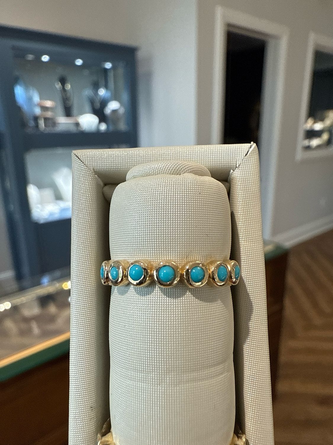 14K Yellow Cabochon Natural Turquoise Stackable Ring