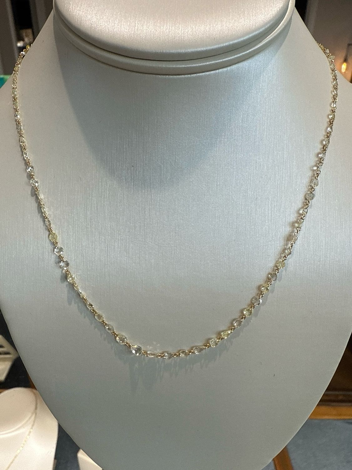 18k Yellow Gold Multi Shape 86 Rose Cut Drilled Diamond Necklace 5.54 ct 18&quot; Adj