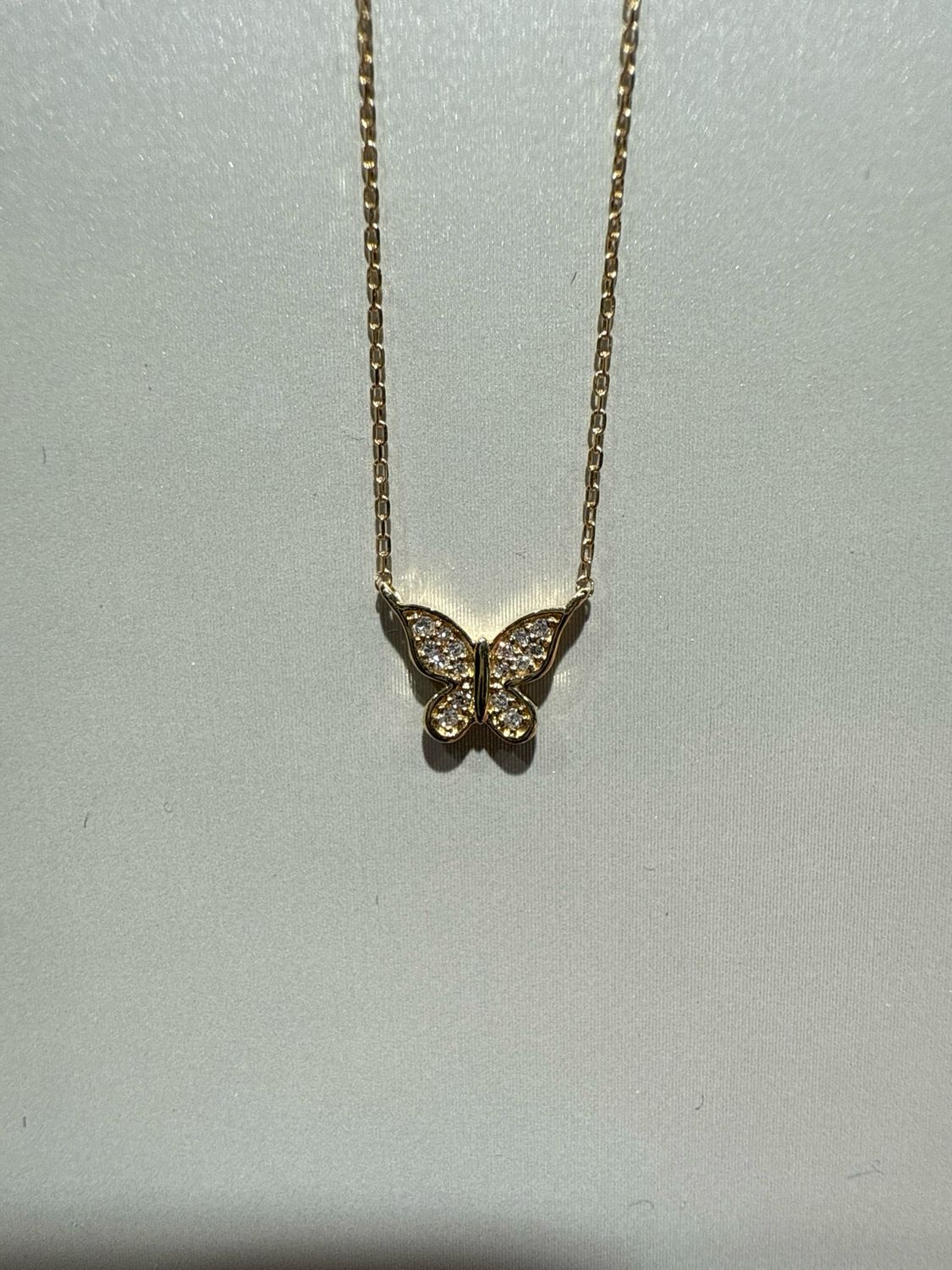 18k Yellow Small Diamond Butterfly Necklace 0.04 ctw