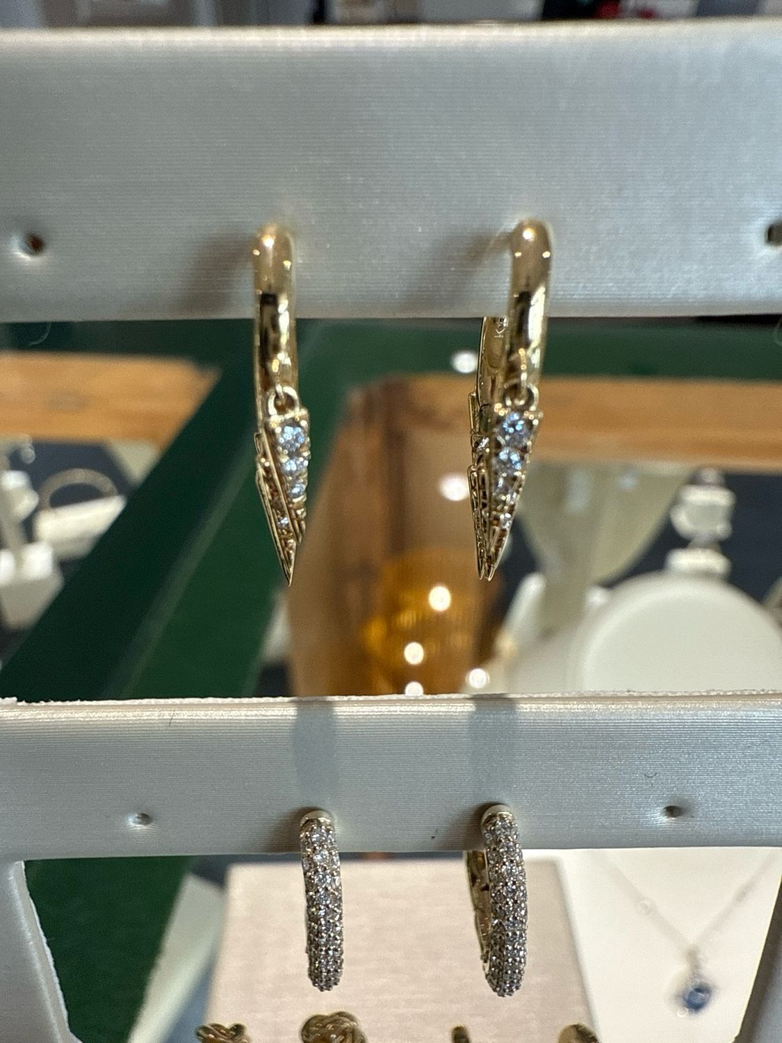 18ky Multi Spike Dangle Diamond Hoops .30ctw