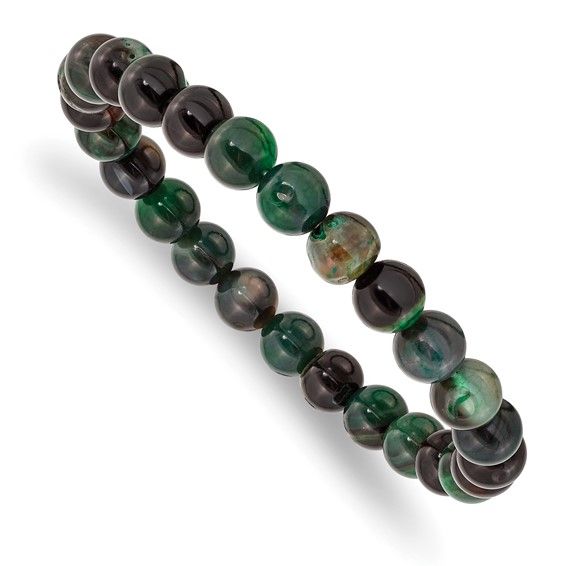 Men's Beaded Stretch Aquatic Agate Bracelet