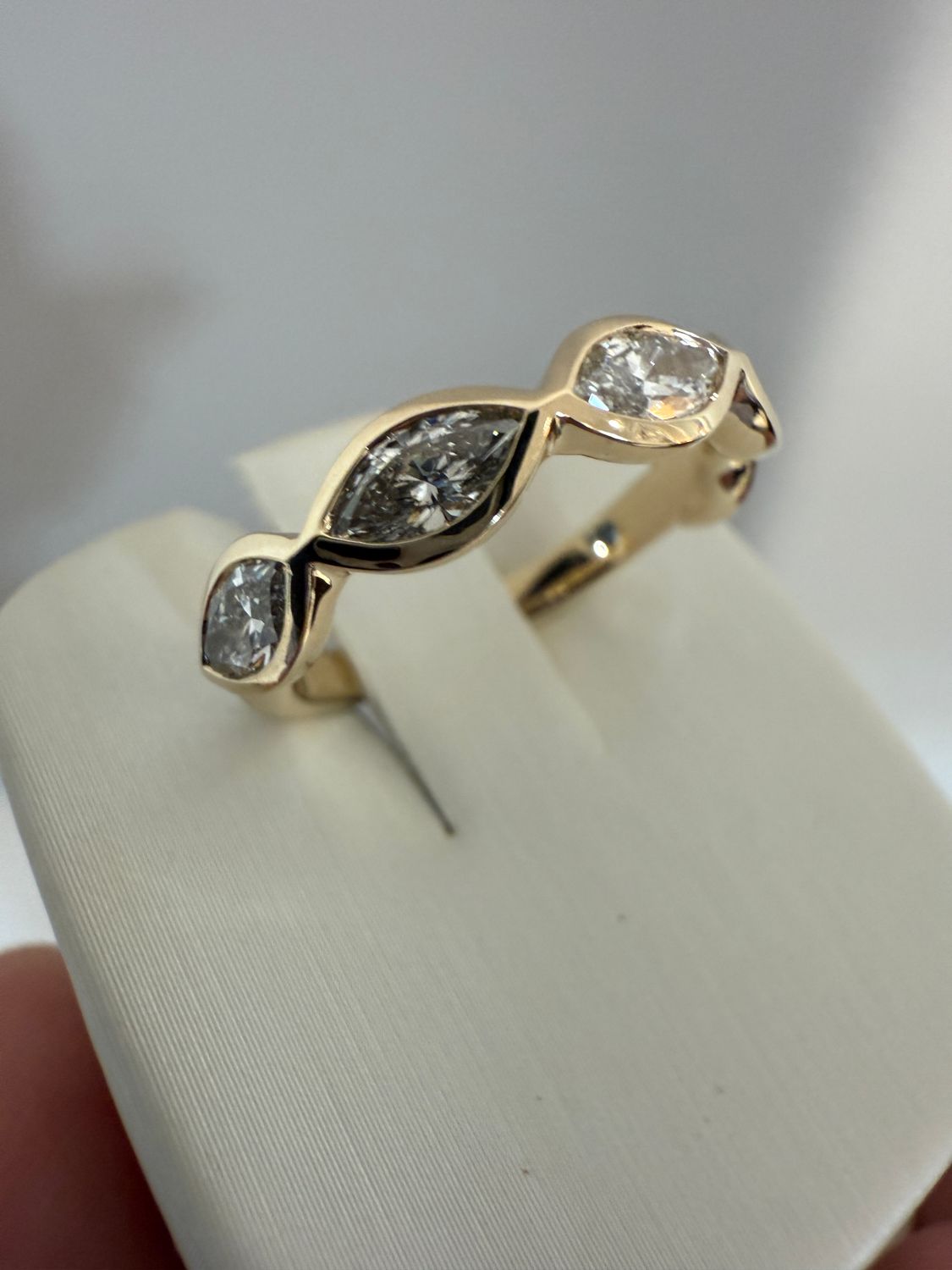 14k Yellow 5 Bezel Set Lab Grown Marquise Ring 1.25ctw