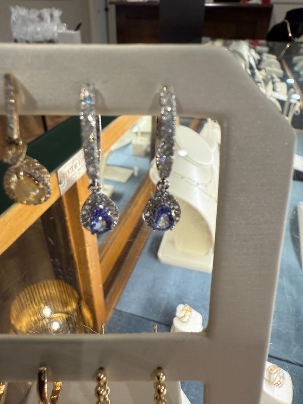 14kw Diamond Hoop Tanzanite Dangle Earrings Dia .54ctw Tanz .72ctw