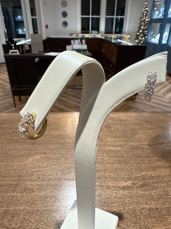 14k Yellow Gold 1.88ctw 3 Stone Lab Diamond Hoops