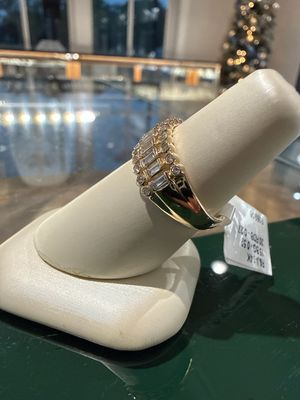 14k Yellow Gold Three Row Baguette and Round Diamond Ring .79ctw