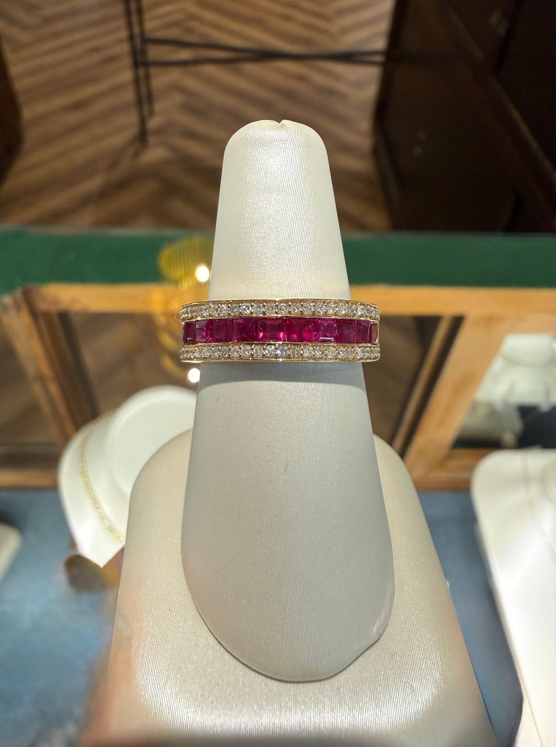 14k Yellow Gold Channel Set Ruby and Diamond Ring/ Ruby:1.79ctw Dia:0.29ctw