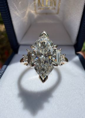Five Stone Marquise Shape Lab Grown Diamond Custom Engagement Ring in Yellow and White Gold.