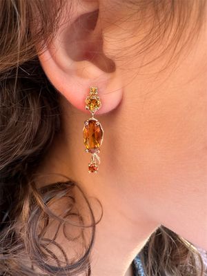 Custom Oval Shape Citrine Drop Earrings in Yellow Gold