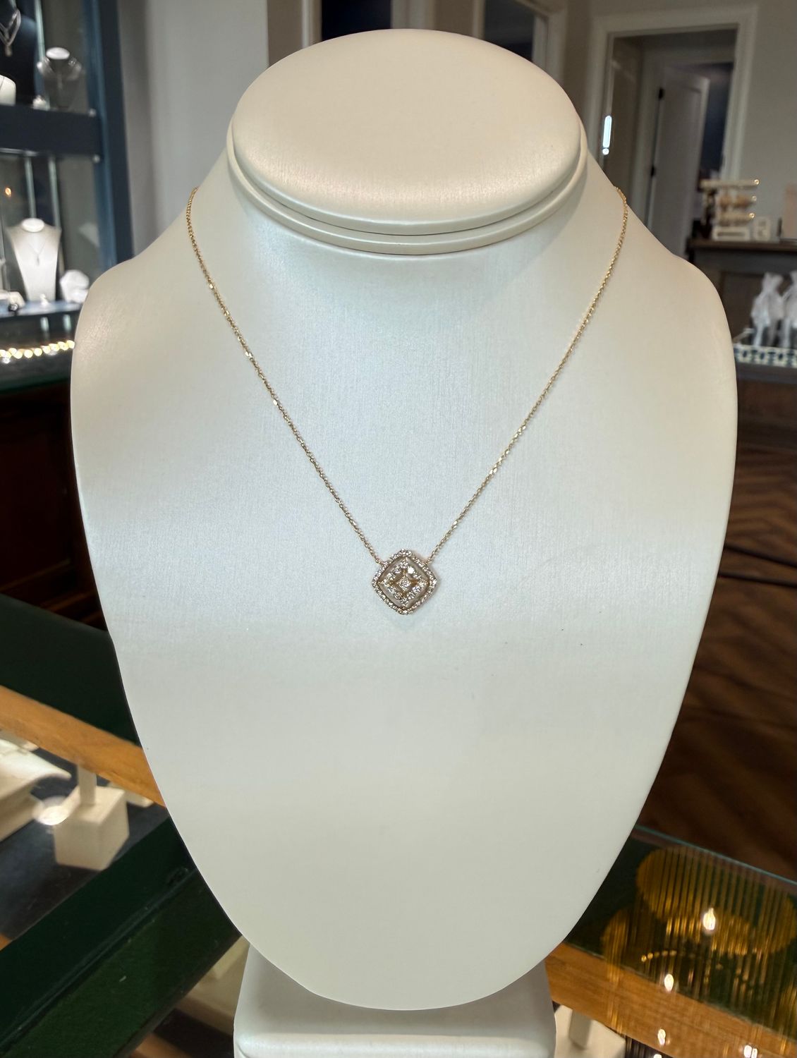 10K Yellow Gold Open Cushion Pendant .375ctw Diamond Necklace
