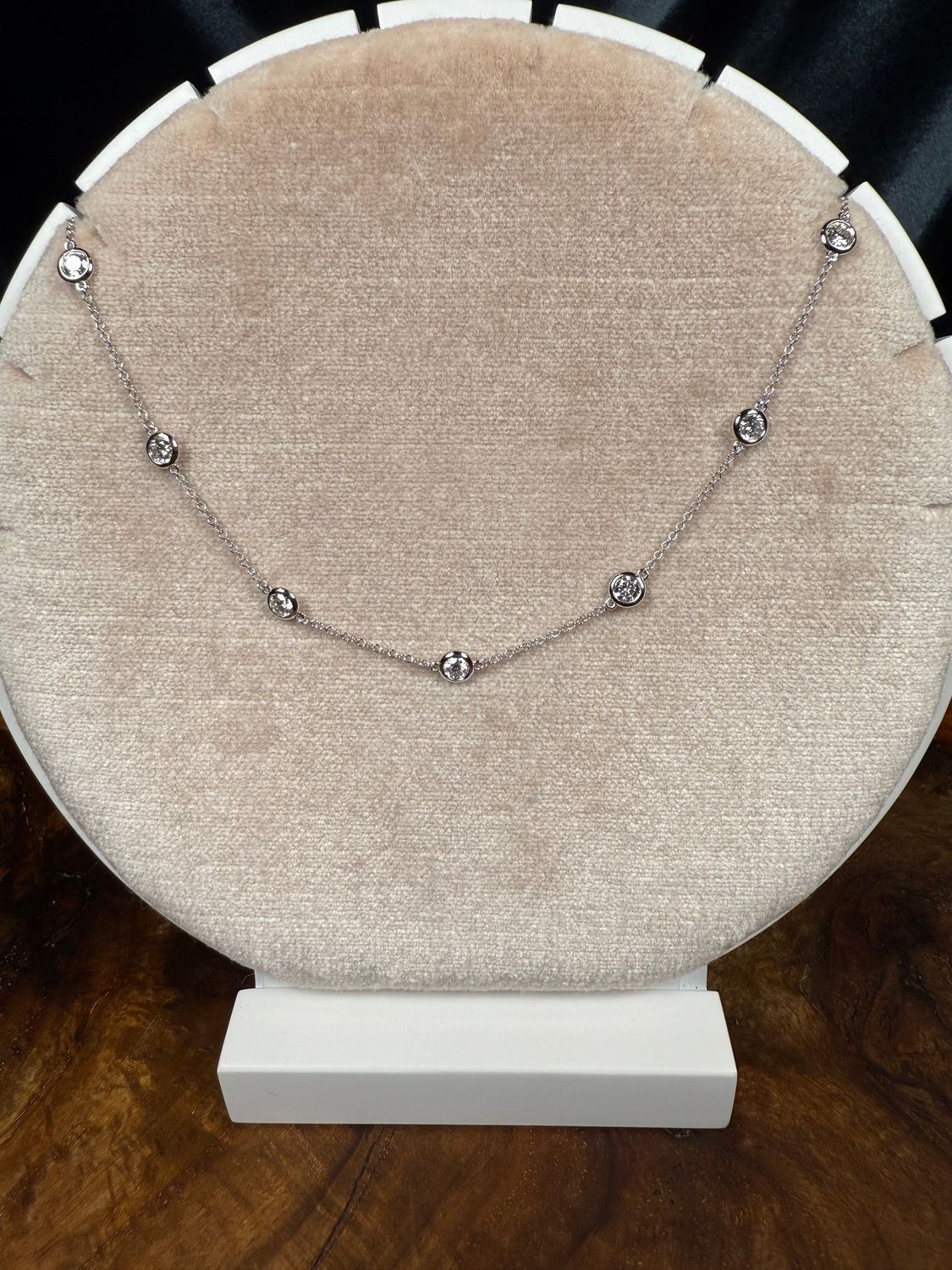 14k White Gold 2.055ctw Lab Diamond Bezel Station Necklace 16+2+2"