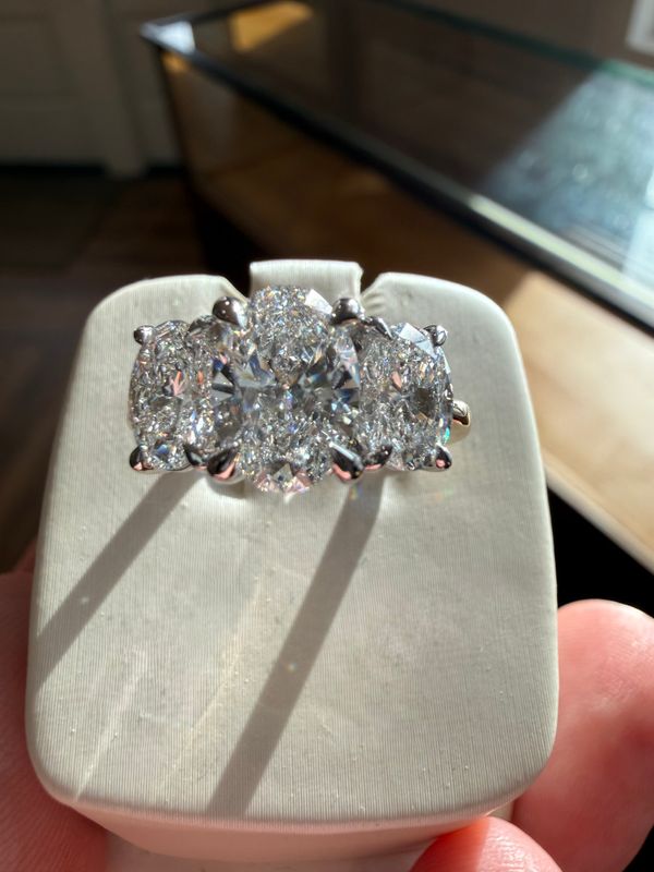 14k YW 3 Stone Oval 3ctw LAB Diamond Engagement Ring 1.5ct Center .75ct Sides