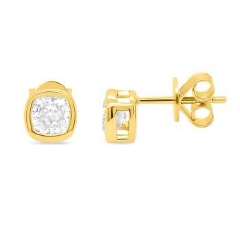 14k YG 1.00ctw Cusion/C Bezel Set Stud Lab Grown Diamond