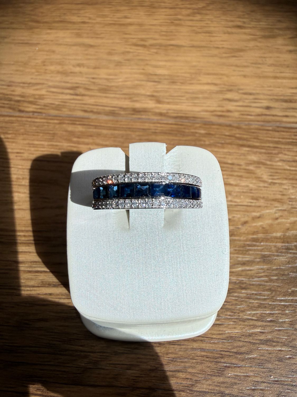14k White Gold Channel Set Sapphire and Diamond Ring/ Sapp:1.62 Dia:0.29ctw