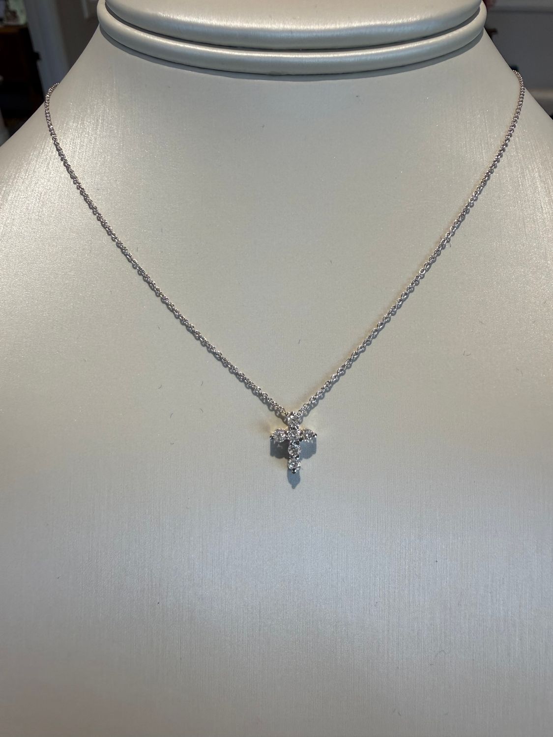 14k White Gold Diamond Cross .25ctw  on 18" Chain Adj