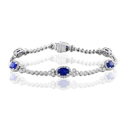 14k White Gold Sapphire and Diamond Tennis Bracelet Sapp:3.18ctw Dia:1.84ctw
