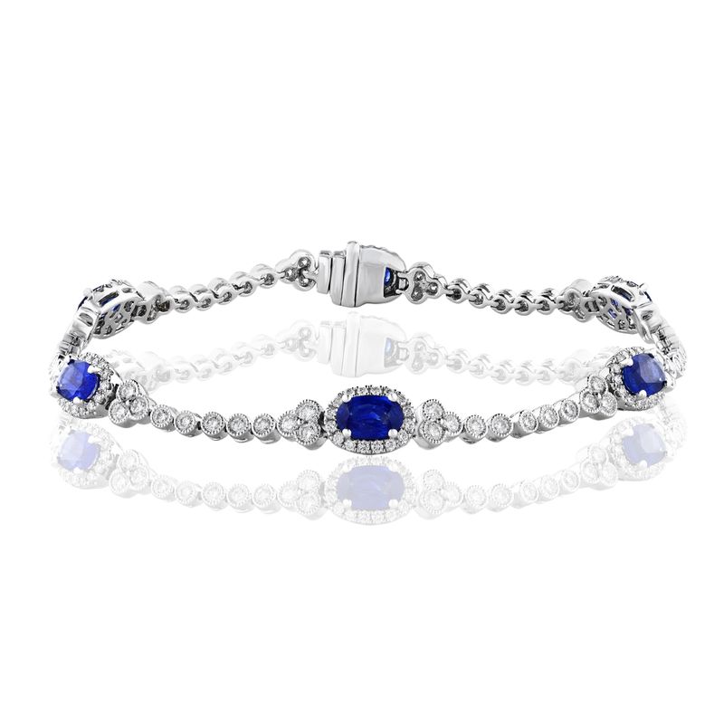 14k White Gold Sapphire and Diamond Tennis Bracelet Sapp:3.18ctw Dia:1.84ctw