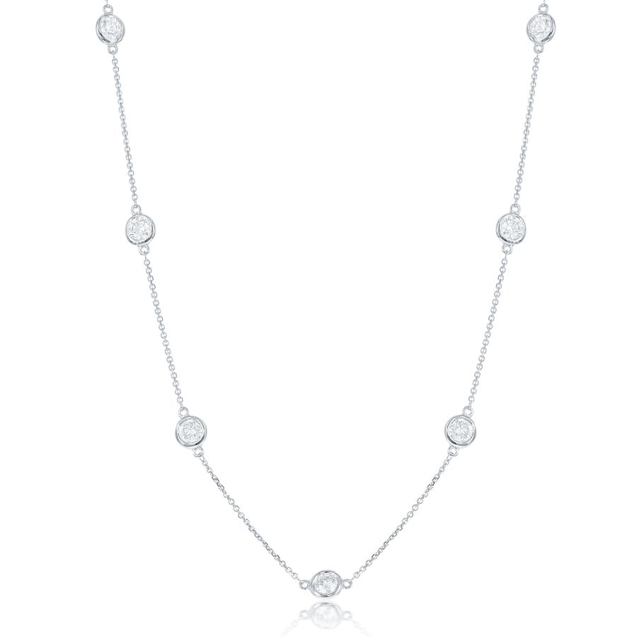 14k White Gold Diamonds By the Yard Necklace-10 Stations Dia:0.54ctw