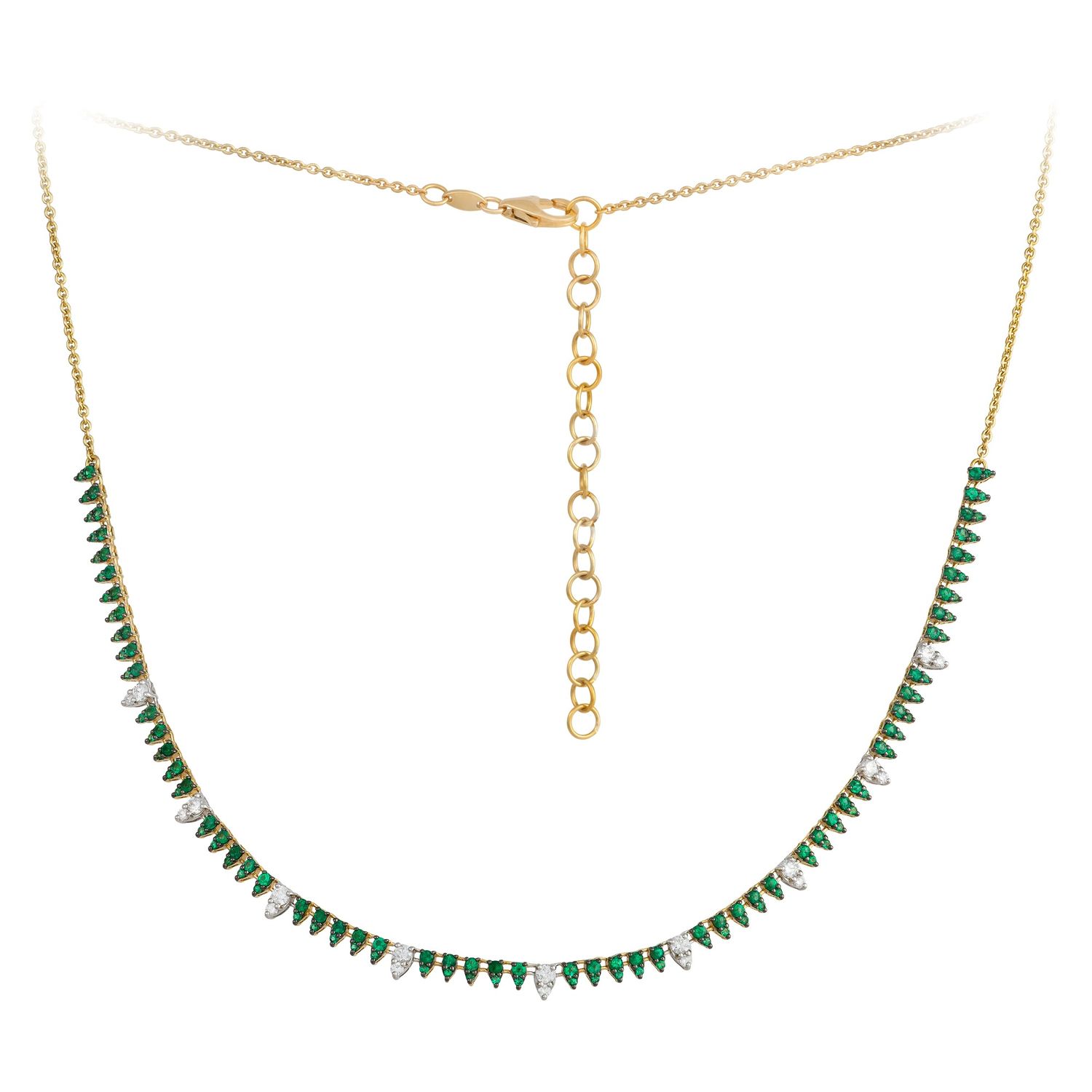18k Yellow Gold Emerald and Diamond Necklace with adjustable chain Dia:0.53ctw EM: 1.32ctw