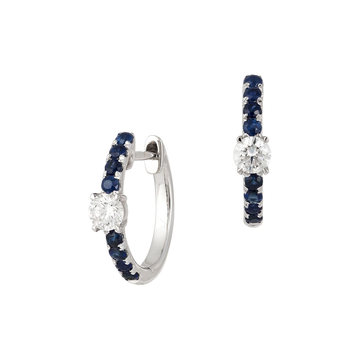18k White Gold Sapphire and Diamond Huggie Earrings Sapp:0.29ctw Dia: 0.21ctw