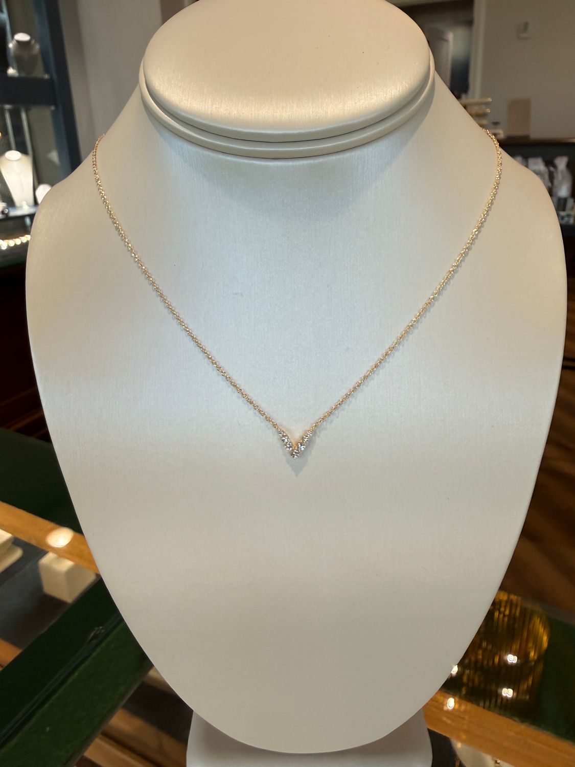 14k Yellow Gold "V" Shape Necklace with .20ctw Diamonds