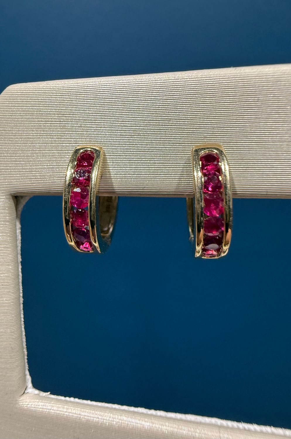 14k Yellow Gold Huggie Hoops with .42ctw Ruby
