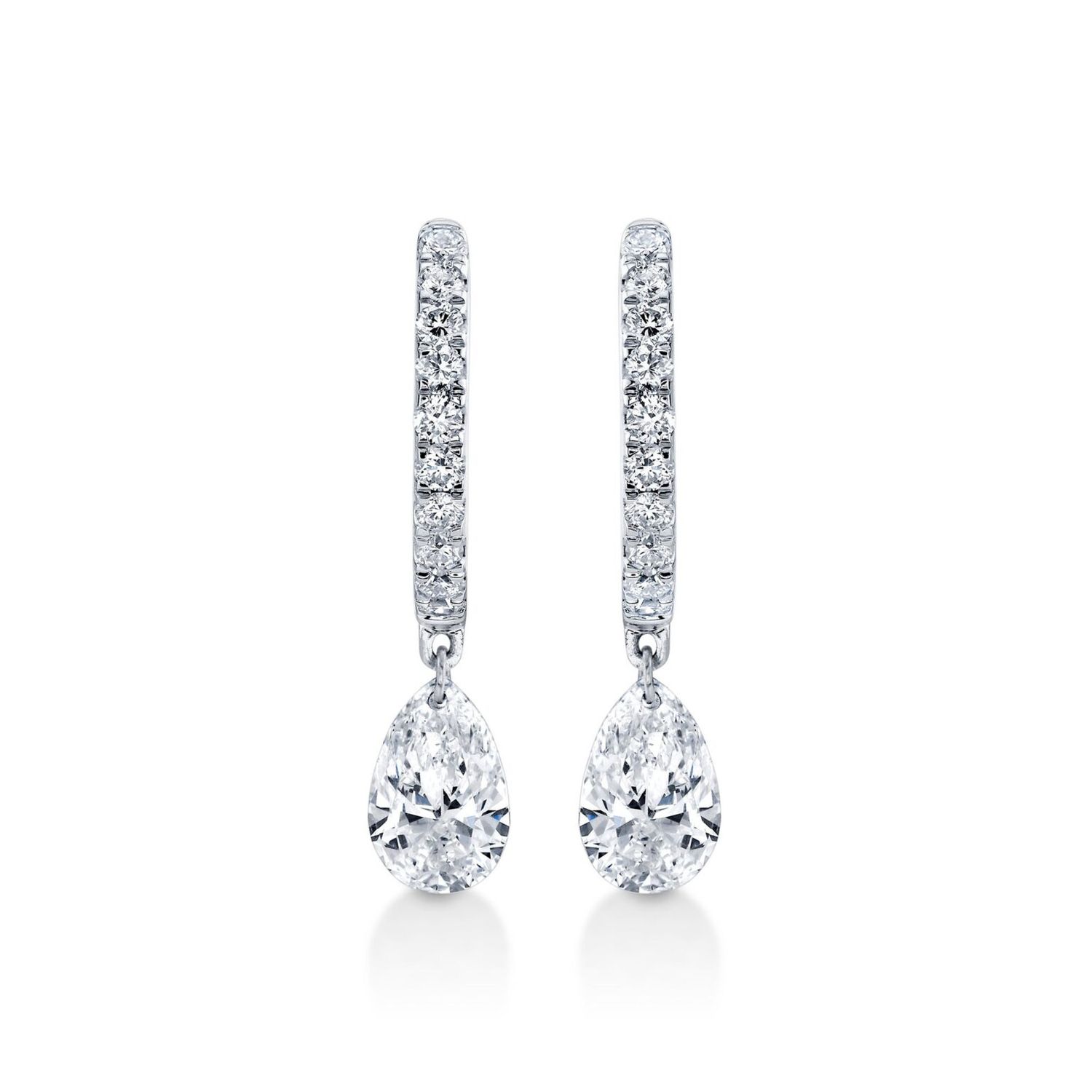 14k White Gold Hoops with Pear Shape Dangles 1.25ctw Lab Grown Diamonds