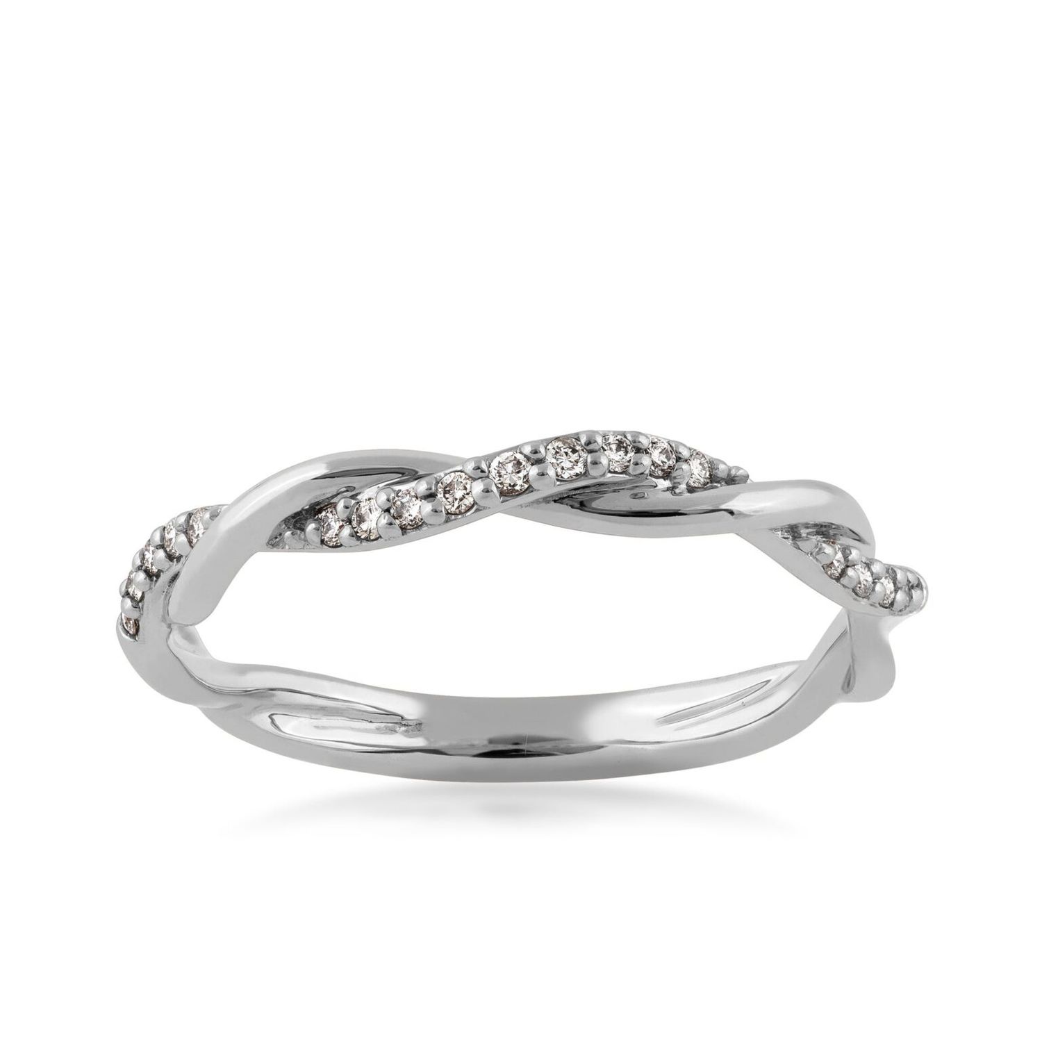14k White Gold Band Twisted with 1/10ctw Diamonds