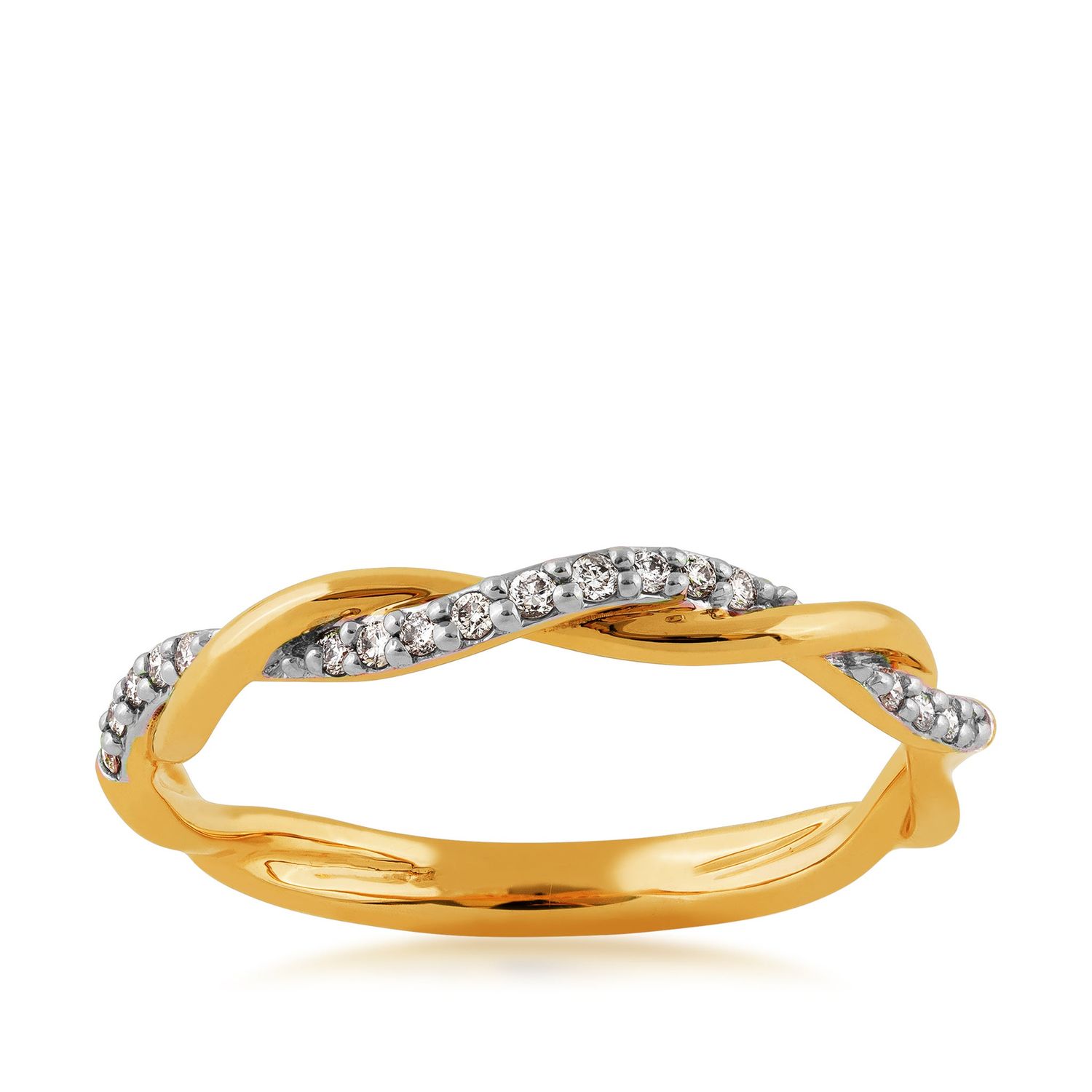 14k Yellow Gold Band Twisted with 1/10ctw Diamonds