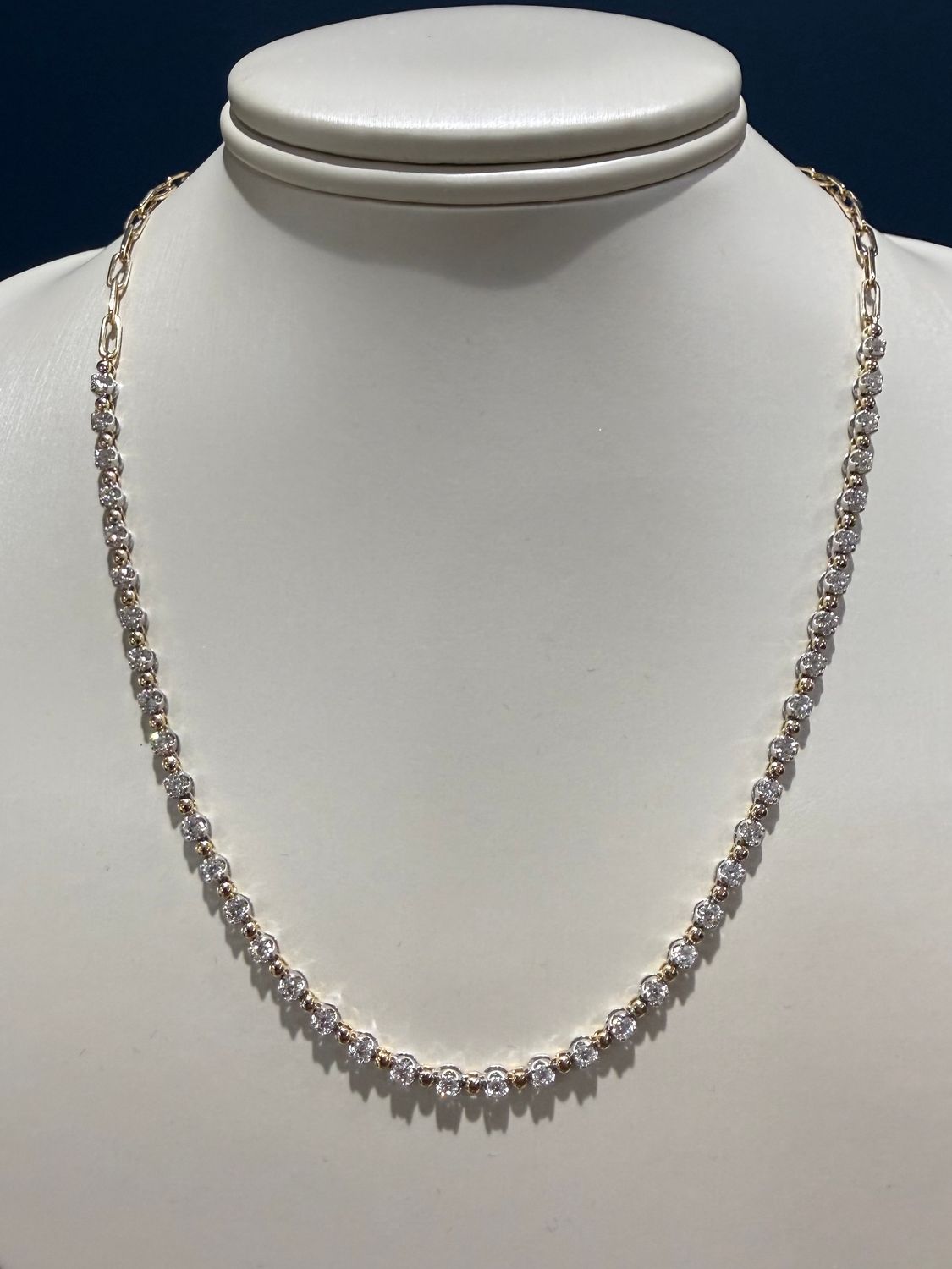 14k Yellow Gold In Line Necklace with 1.72ctw Diamond  on Paperclip Chain