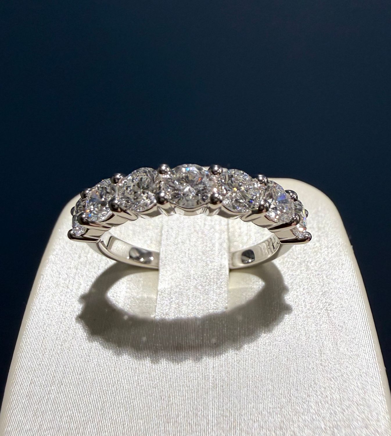 14k White Gold 7 Stone Round Brilliant Lab Grown Diamond Band 1.445ctw