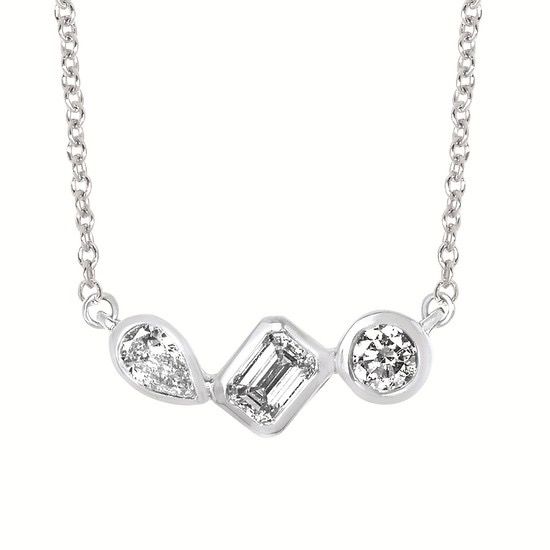 Sterling Silver Multi Shape Lab Diamond Pendant Necklace .50ctw