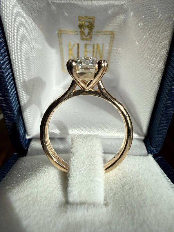 14k Yellow 2.83 Ct E VVS2 Old Mine Cut Elongated Cushion Brilliant Lab Grown Diamond Custom Made Engagement Ring with Cathedral Shank