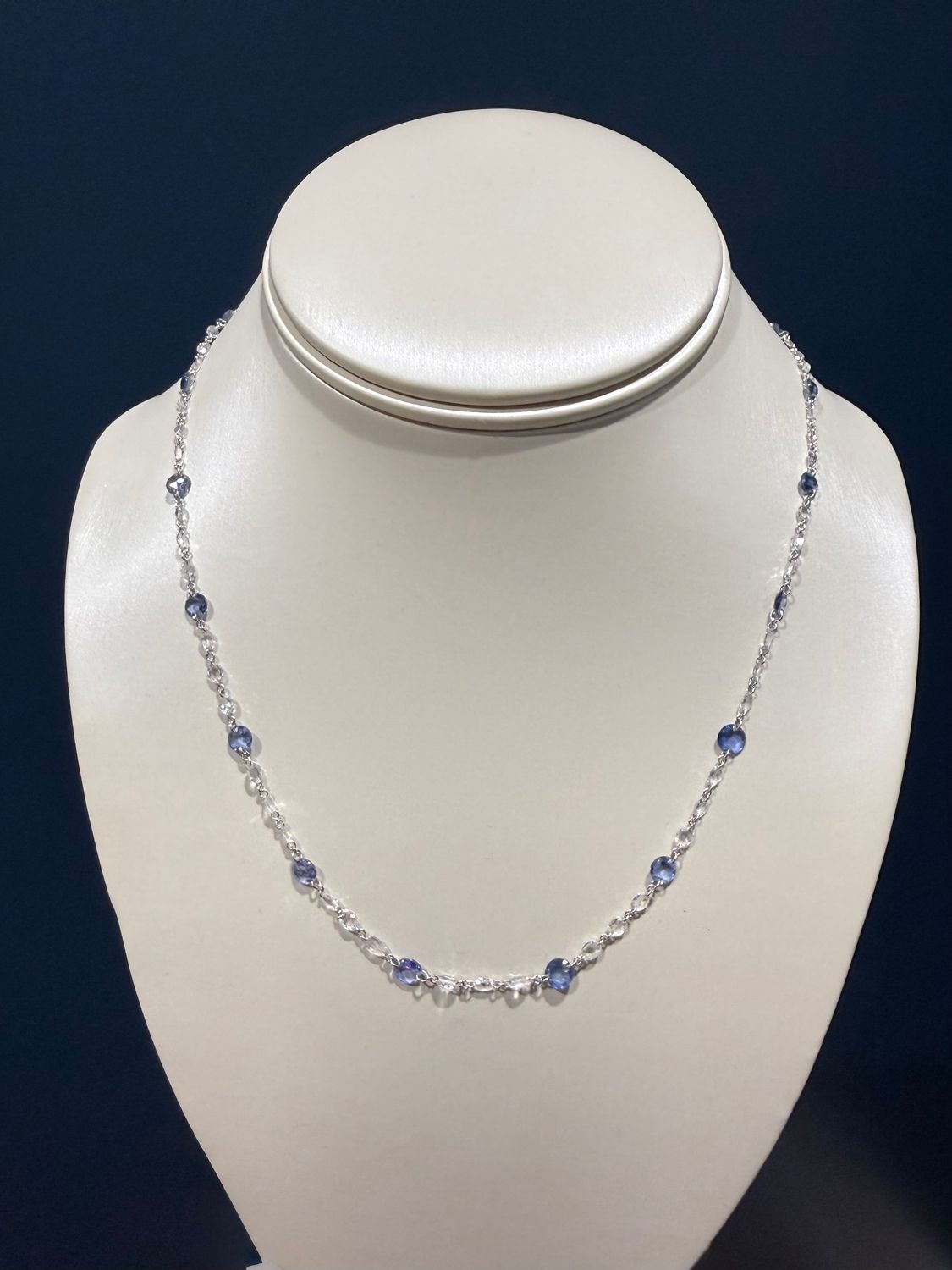 Platinum Rose Cut Diamond and Rose Cut Sapphire Necklace 18" Adj.  Dia:2.88ctw Sapp:5.45ctw  58 Dia, 17 Sapphires