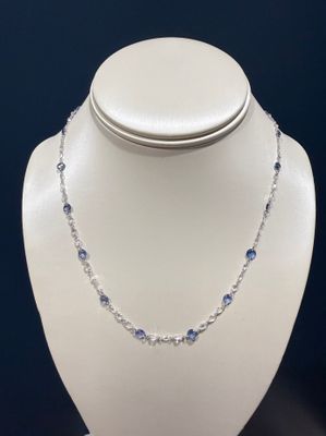 Platinum Rose Cut Diamond and Rose Cut Sapphire Necklace 18" Adj. Dia:2.88ctw Sapp:5.45ctw 58 Dia, 17 Sapphires