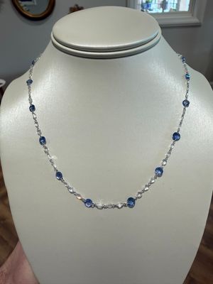 Platinum Rose Cut Diamond and Rose Cut Sapphire Necklace 18" Adj. Dia:2.88ctw Sapp:5.45ctw 58 Dia, 17 Sapphires
