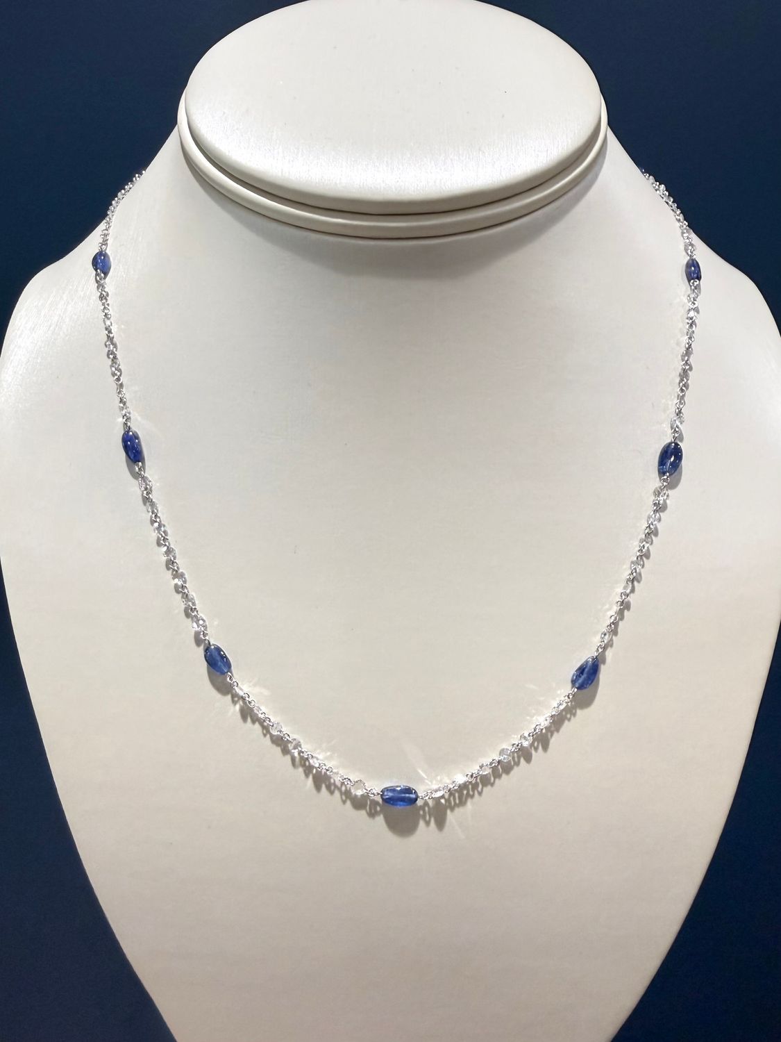 Platinum Diamond and Sapphire Bead Necklace Dia:2.47ctw Sapphire 5.53ctw Adj 18"