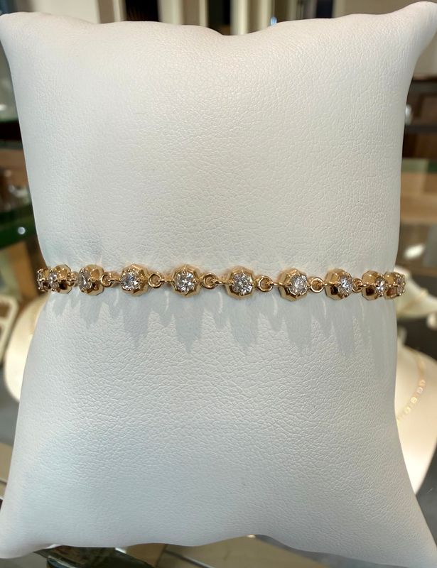 14k Yellow Gold Diamond Octagonal Link Bracelet Dia:1.56ctw