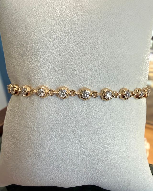 14k Yellow Gold Diamond Octagonal Link Bracelet Dia:1.56ctw