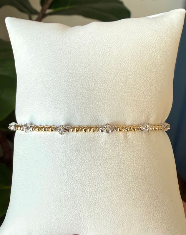 14k Yellow Two Tone Diamond Flex Bangle D:0.24ctw