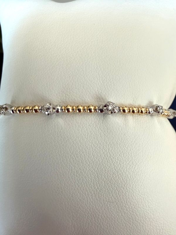 14k Yellow Two Tone Diamond Flex Bangle D:0.24ctw