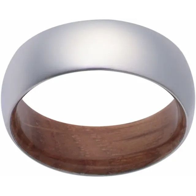 Cobalt 8mm Half-Round Comfort Fit Band with Whiskey Barrel Wood Interior Sleeve. Size 11