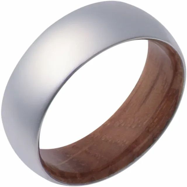 Cobalt 8mm Half-Round Comfort Fit Band with Whiskey Barrel Wood Interior Sleeve. Size 11