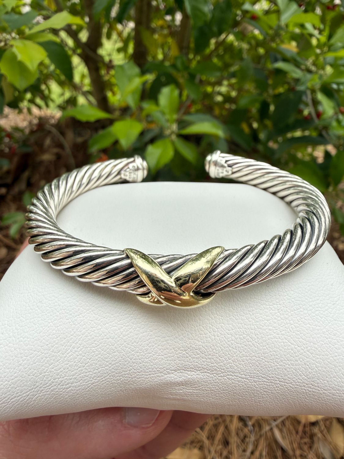 David Yurman sterling silver and 14kyg 7mm X bracelet *Estate