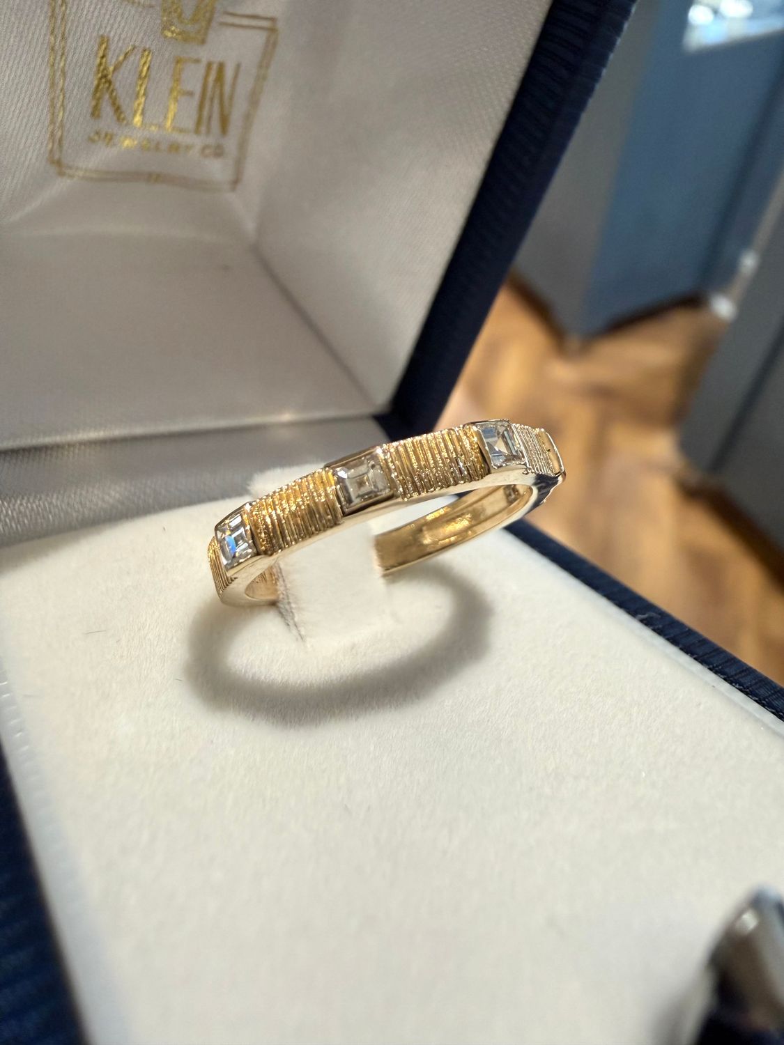 14k Yellow Gold  Custom 5 Stone Carre' Cut Diamond Stacker/Wedding Band  .45ctw