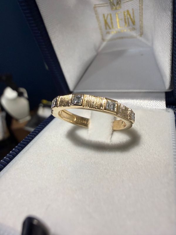14k Yellow Gold  Custom 5 Stone Carre' Cut Diamond Stacker/Wedding Band  .45ctw