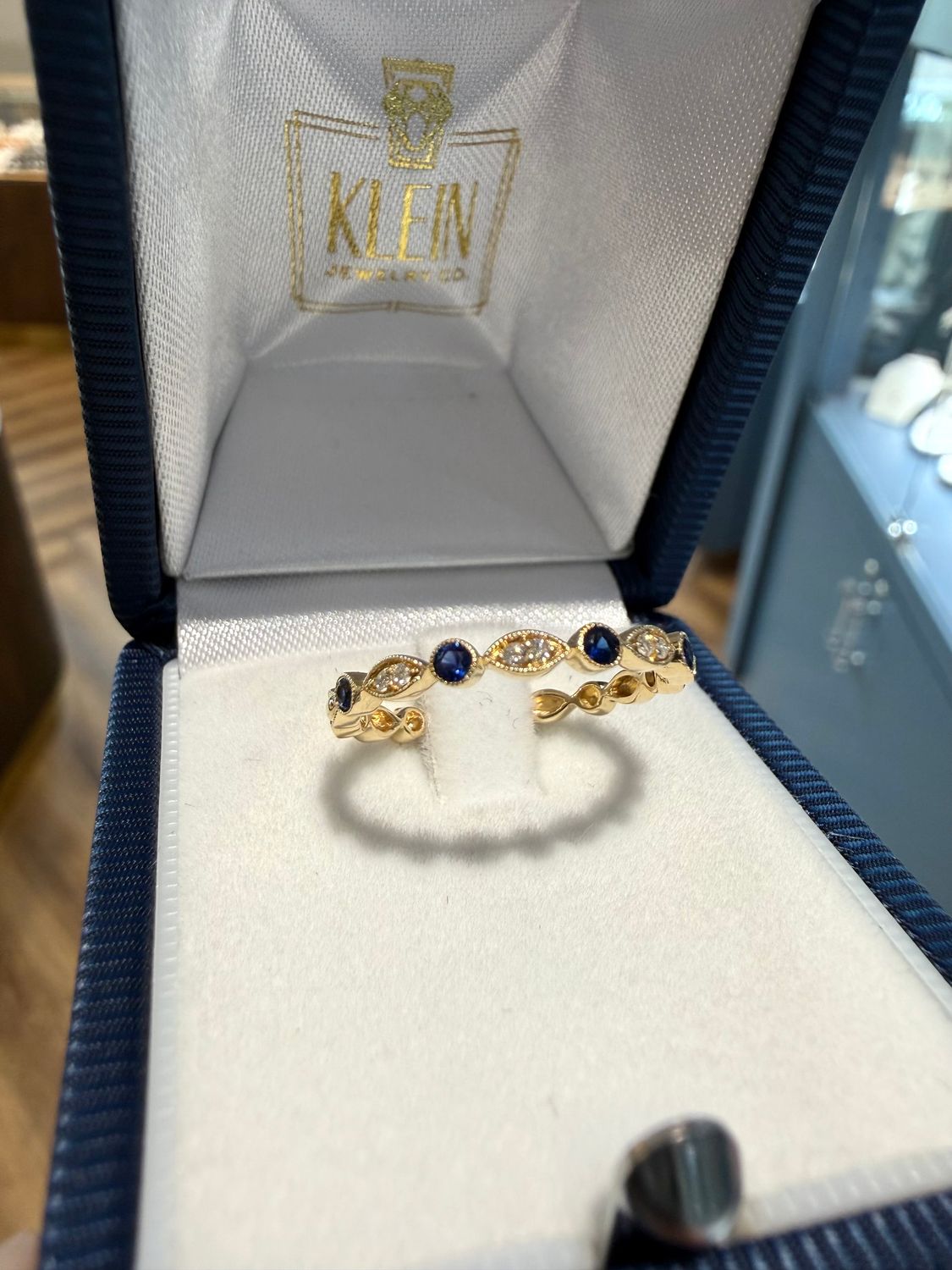 14k Yellow Gold Diamond and Sapphire Stackable Band .24ctw