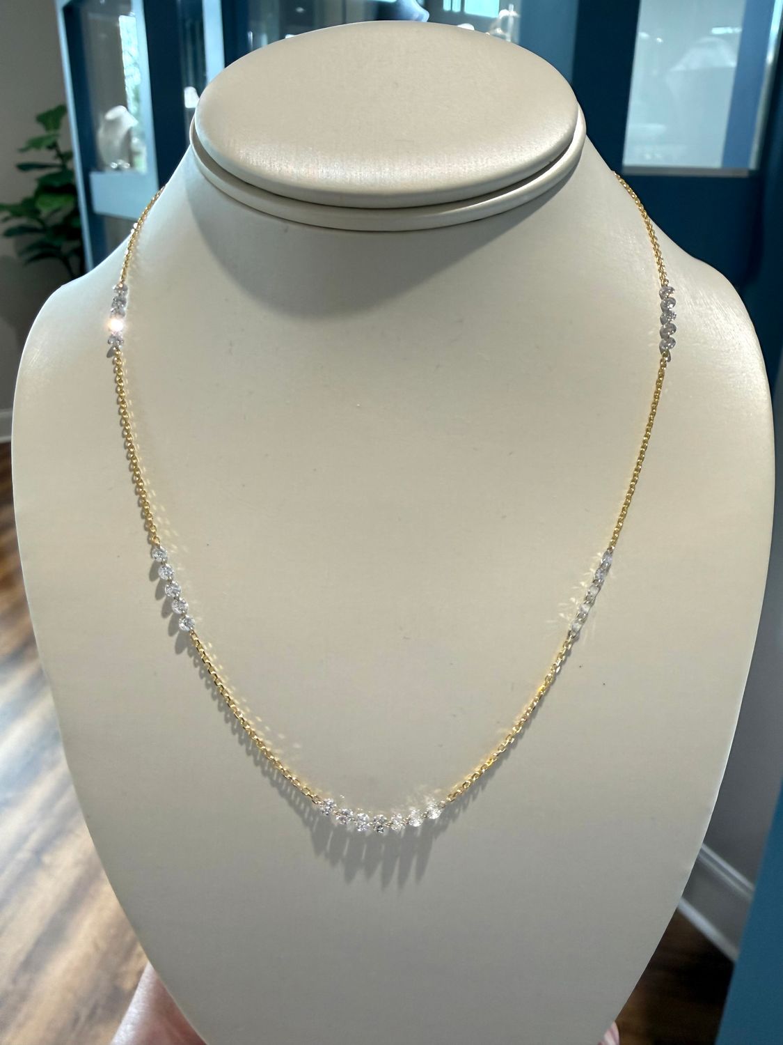 14k Yellow Gold Custom Drilled Lab Grown Diamond Link Station Necklace 2.70ctw 18"