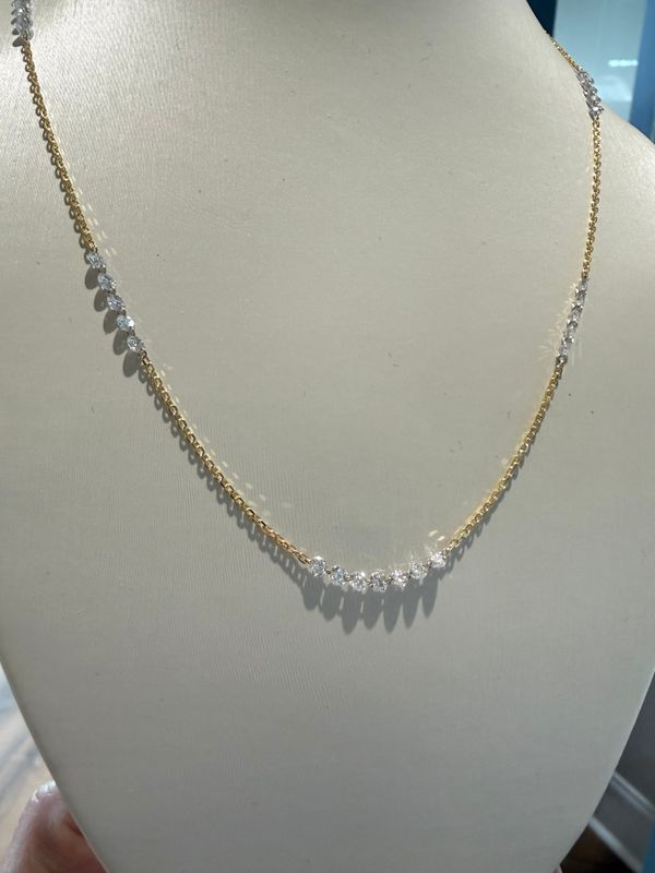 14k Yellow Gold Custom Drilled Lab Grown Diamond Link Station Necklace 2.70ctw 18"