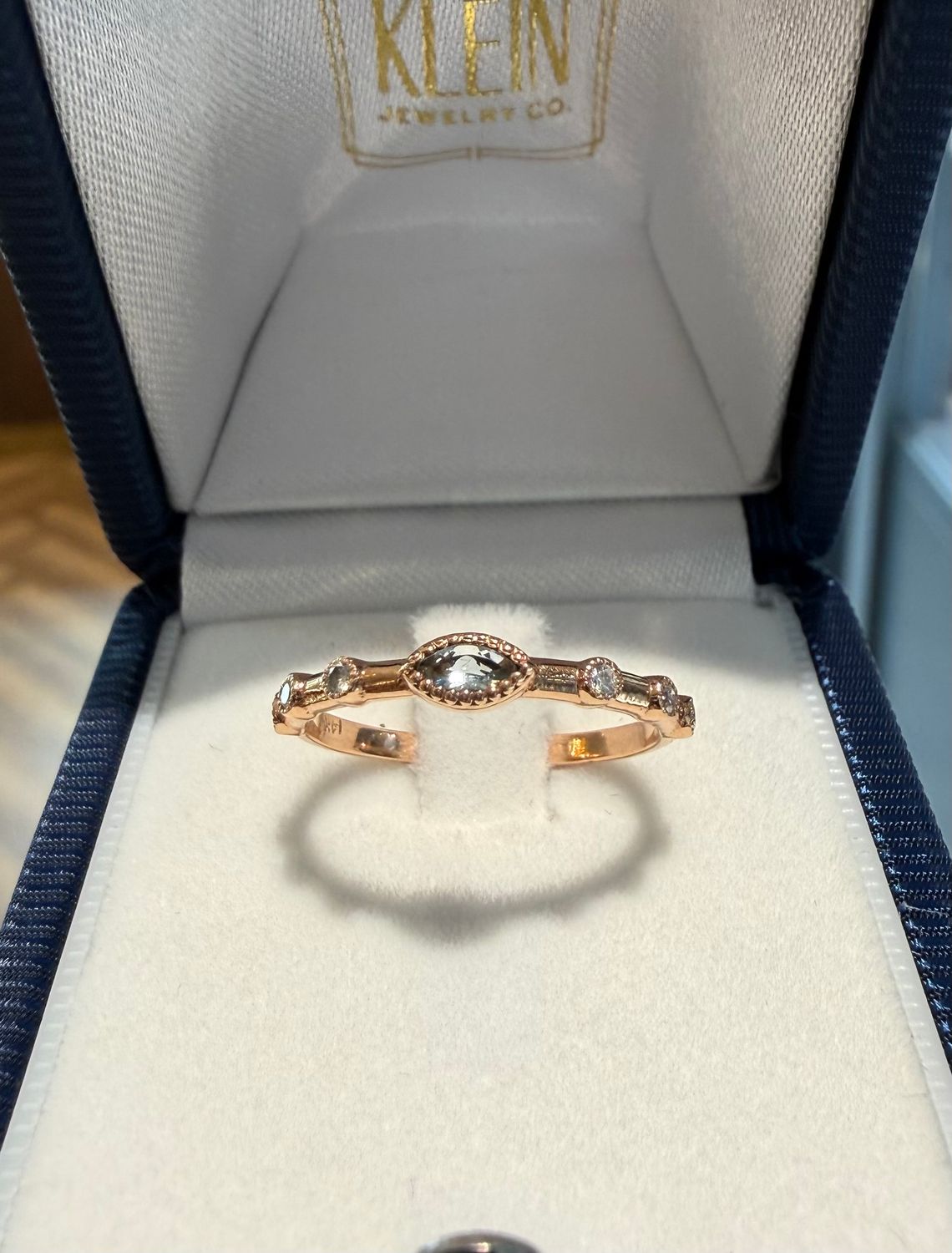 14k Rose Gold Aqua Marine and Diamond Band  Aqua:0.06ct Dia:0.10ct