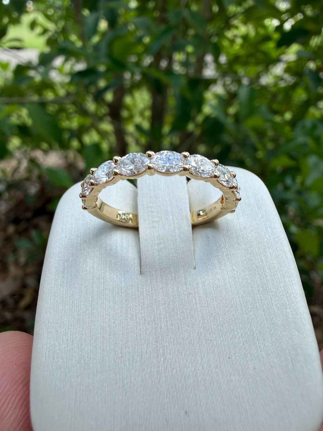 14k Yellow 9 Stone Oval Lab Grown Diamond East West Wedding / Anniversary Band 1.0ctw